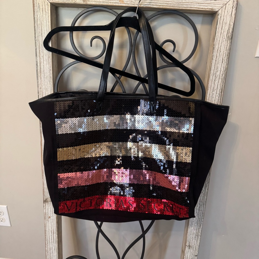 Victoria's‎ Secret Black and Multicolor Sequin Tote Bag Large